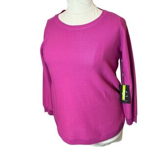 Cyrus Womens Plus Magenta Pink Textured Crew Neck Sweater 1X Valentines Casual‎